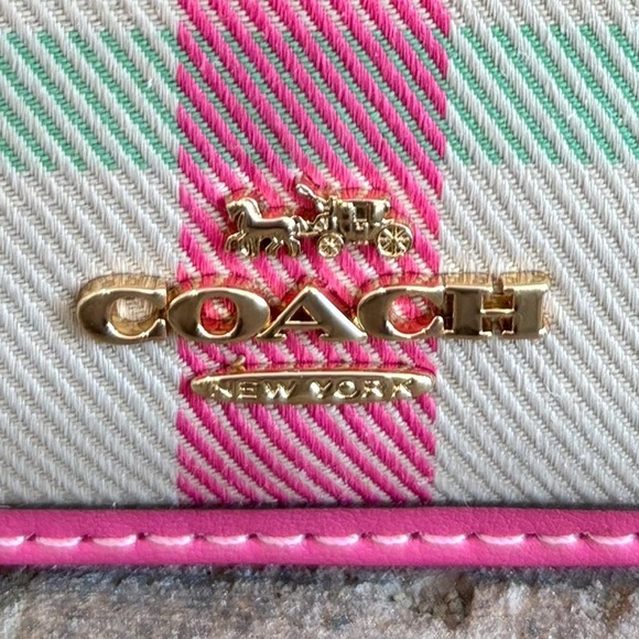 Coach Mini Skinny ID Card Case In Pink Plaid - Picture 2 of 5